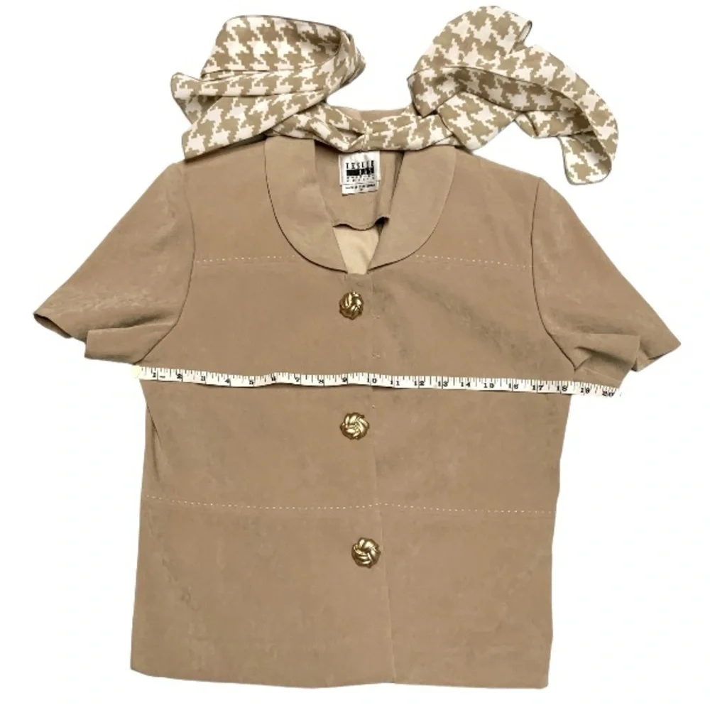 V🌺LESLIE FAY VTG. 2-PIECE FAUX SUEDE BLAZER/TOP WITH SCARF & SKIRT SET NWOT - Picture 7 of 16